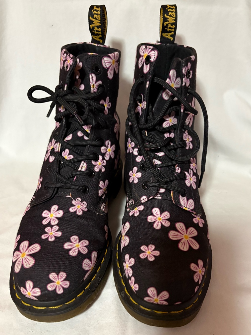 Dr. Martens Black Lace-Up Boots with Pink Floral Print